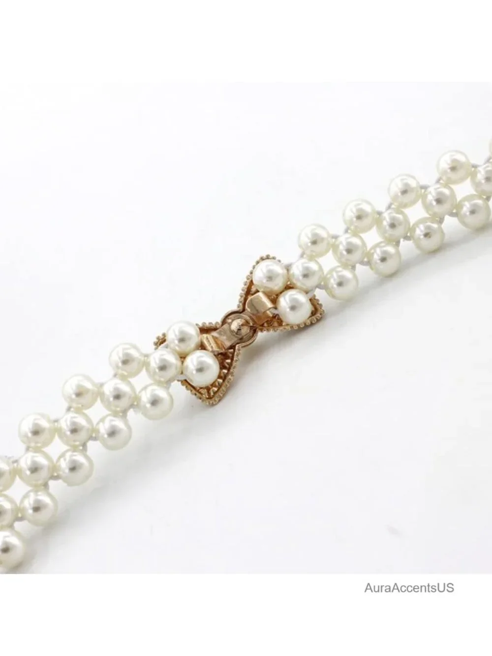 Rhinestone Bow Elastic Waist Belt with Pearl Accents for Dresses